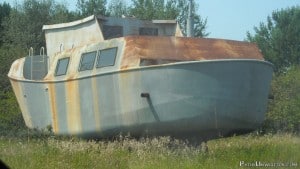 A derelict boat down the road from the Ontonagon marina.