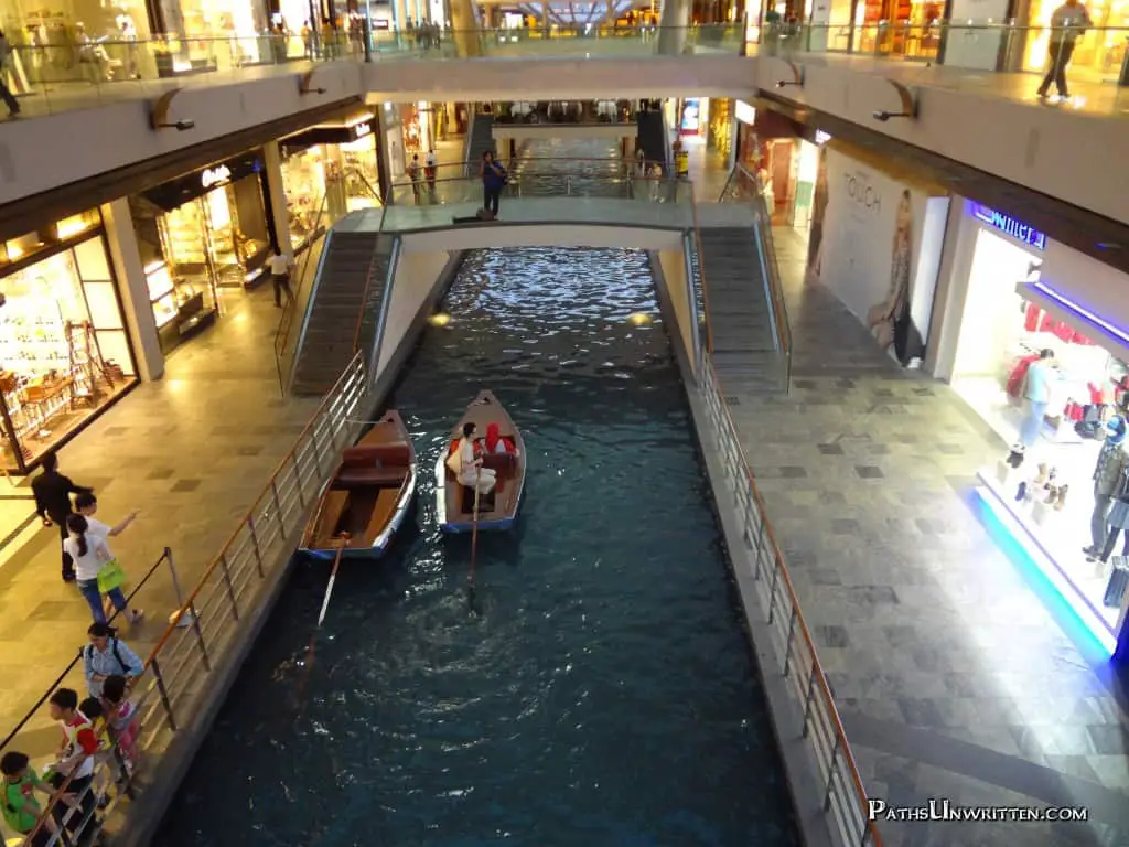 The canal taxi system which rns through the mall.