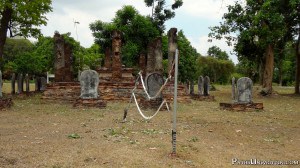 A volleyball net set up at the ruins?