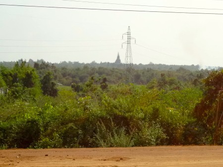 The temple-stupa rising over the horizon.