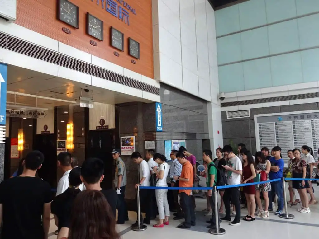 The morning line for the elevators at my job in Chongqing.