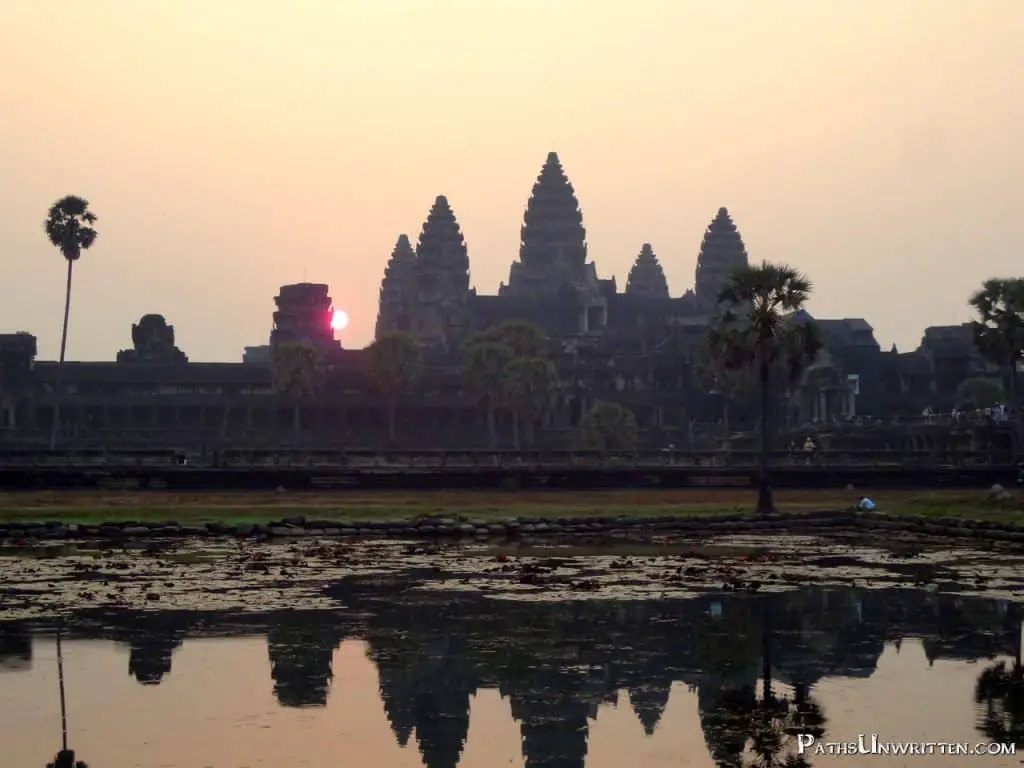 Angkor Wat in Cambodia, the crowning architectural achievement of the Khmer Empire.