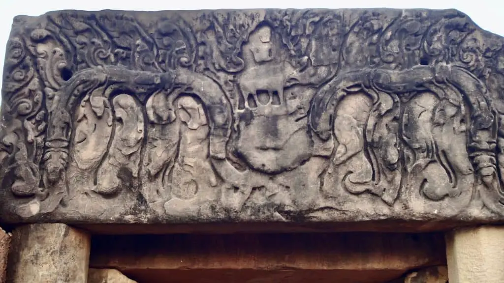 Lintel carving atop the entrance depicting Indra and Erawan.