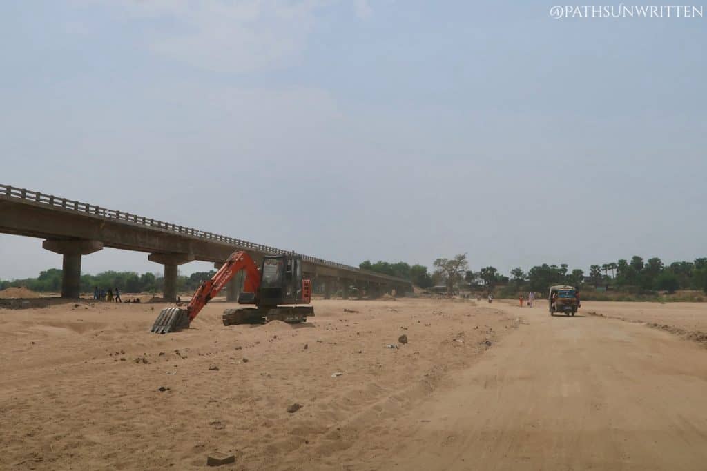 A makeshift road through Phalgu River in dry season