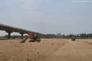 A makeshift road through Phalgu River in dry season