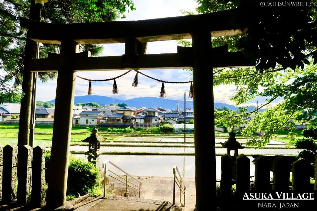 The picturesque rural village of Asuka from a hilltop Shinto shrine.