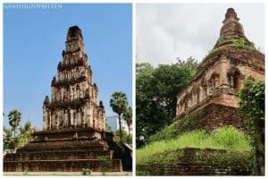 The Hariphunchai Wat Chammathewi (left) in Lamphun and Lanna Wat Pa Daeng (right) in Chiang Mai.
