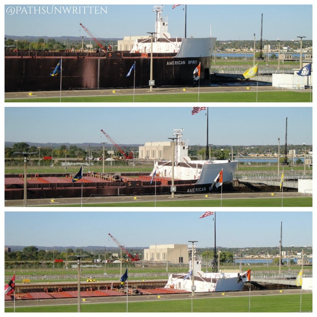 The 1000-footer American Spirit descending in the Soo Locks.