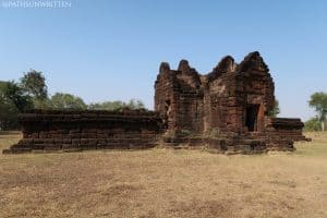 The enclosure wall and cruciform gopura of Ku Phanna in Sakon Nakhon province, Thailand.