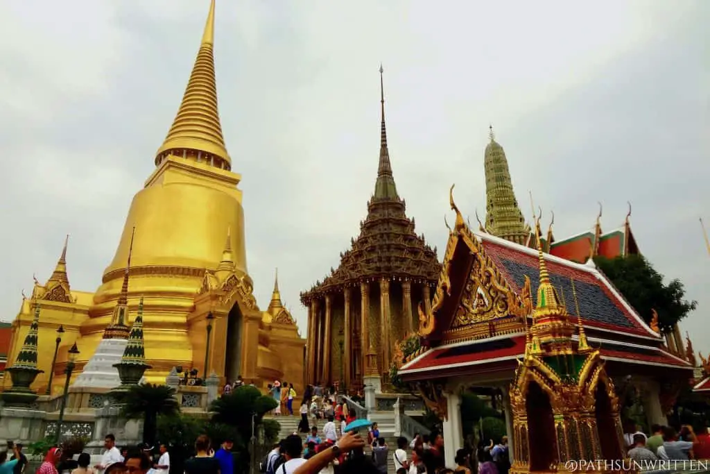 The three stupa styles within Wat Phra Kaew.