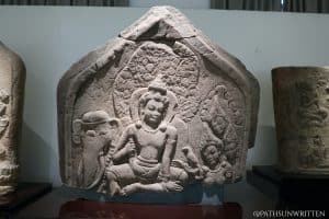Sema stone depicting a scene from the Kulawaka Jataka. Found at Muang Fa Daet Song Yang and on display at the Khon Kaen National Museum.