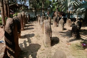 Sema stones on display at Wat Pho Chai Semaram in Kalasin Province.