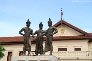 The Three Kings Monument in Chiang Mai depicting Mangrai, Ramkhamhaeng, and Ngam Muang