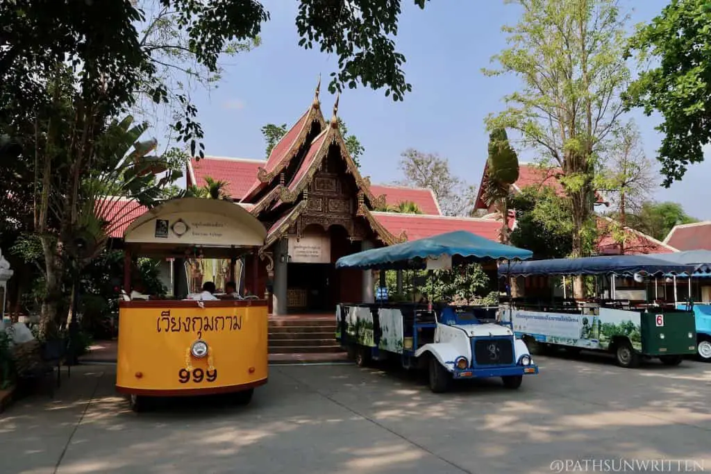 Tour carts outside of the Wiang Kum Kam Information Center