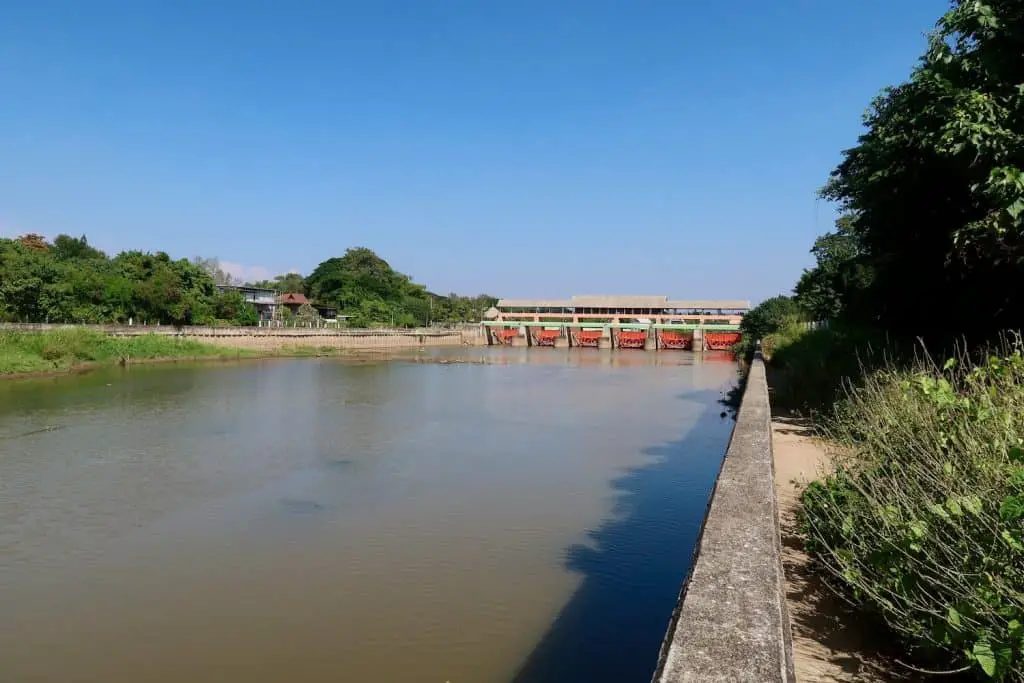 A riverwalk along the modern course of the Ping River near where Wat Patan was once located