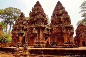 Banteay Srei located north of angkor is considered one of the most beautiful examples of Khmer architecture