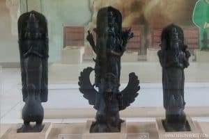 Statues of the Hindu trimurti in the Balaputradeva Museum