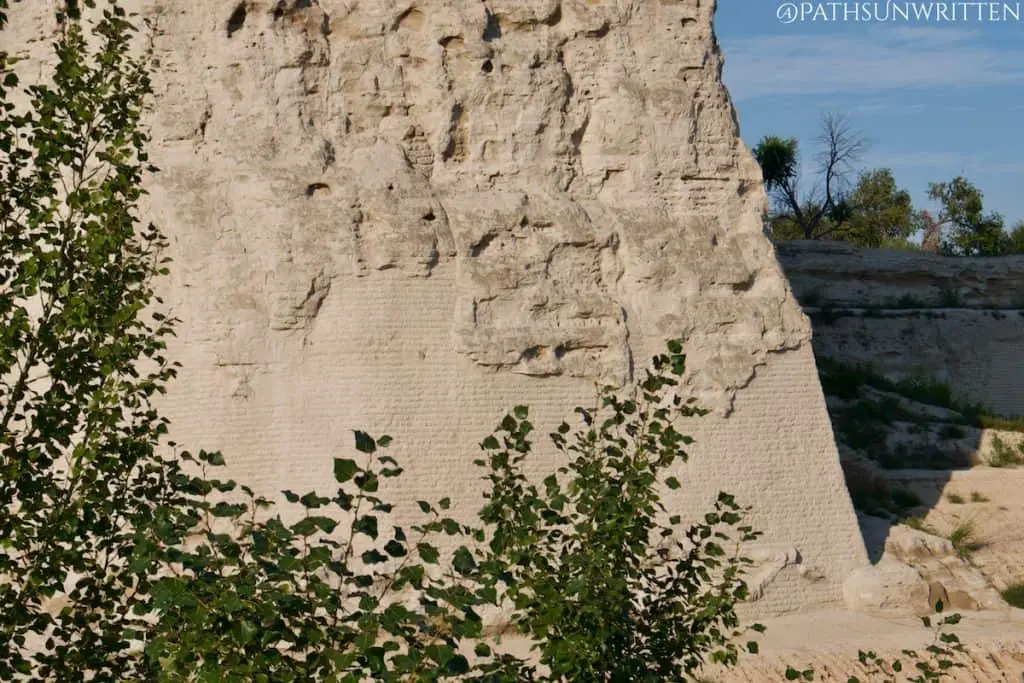 The eroded white mudbricks of Tongwancheng's Chang'An Tower