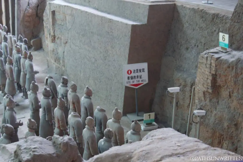 A sign marking the location of the well where the Terracotta Army was first discovered in 1974