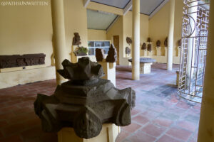 Sandstone carvings on display inside the Chien Dan Site Museum