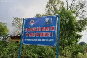 The blue cultural heritage sign is the most obvious indicator you're near the Dong Duong ruins