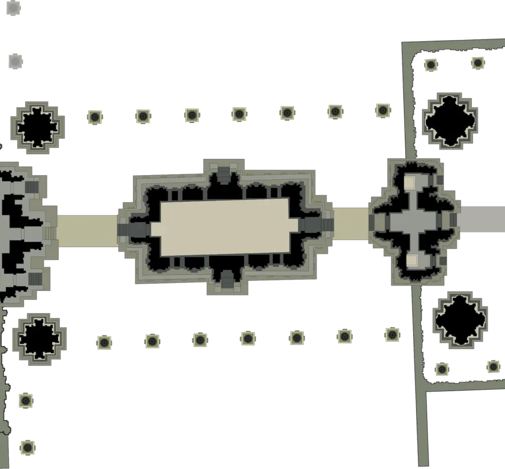 The plan of the Architecture Group II (Central Group) of the Dong Duong Buddhist Monastery