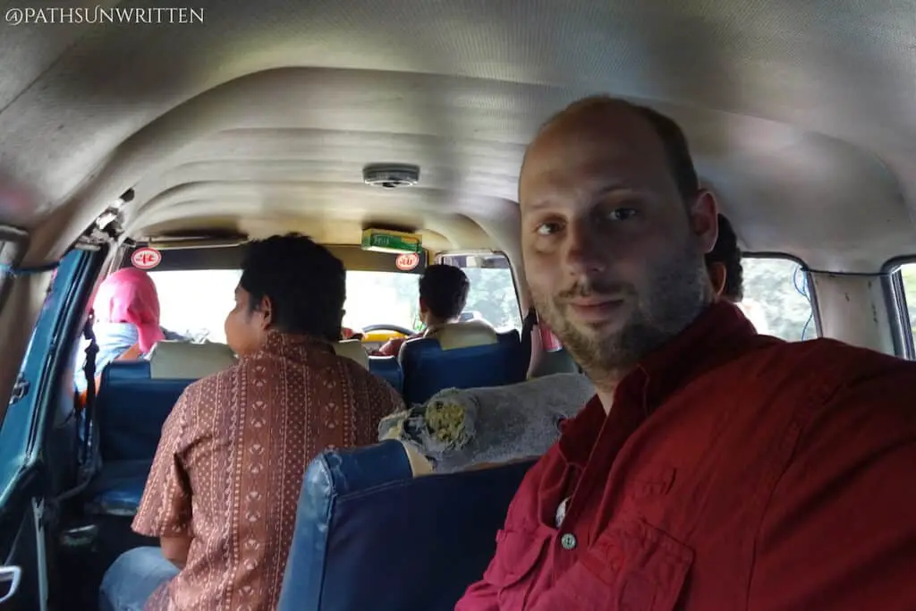 Inside the minibus on the way to Candi Muara Takus
