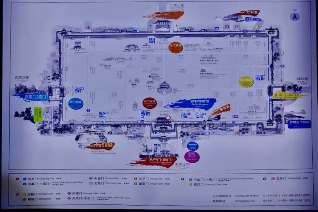A tourist map of the Xi'an city wall and old city